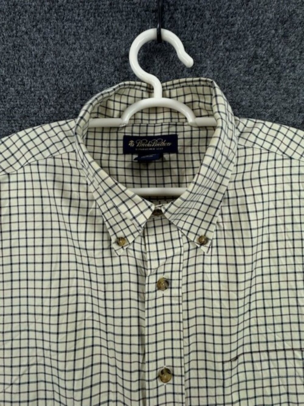 Brooks Brothers Button-Down Large Non-Iron Cotton Yellow Men Shirt Long Sleeve